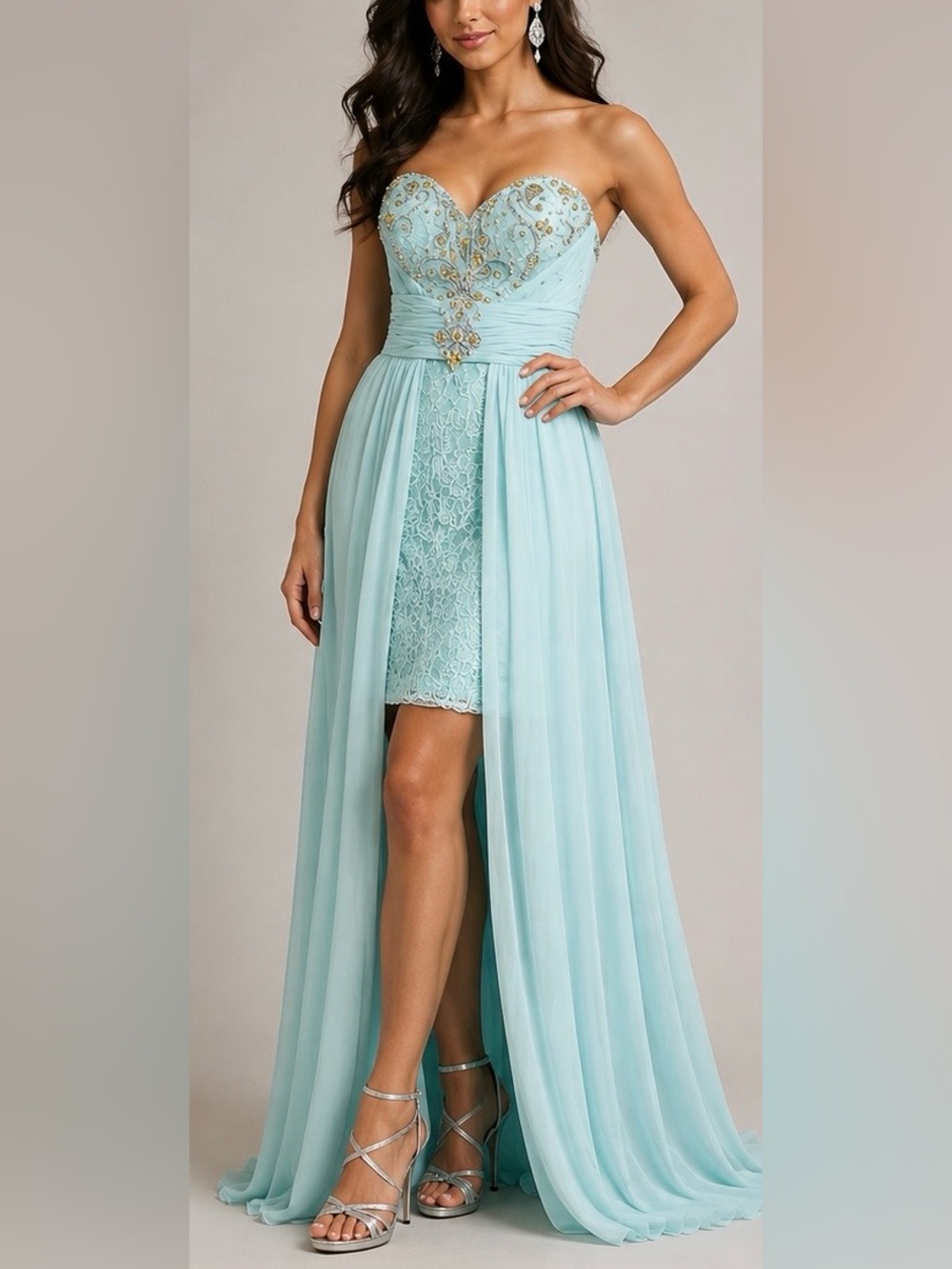 Tony Bowls Strapless Blue Embellished Evening Dress